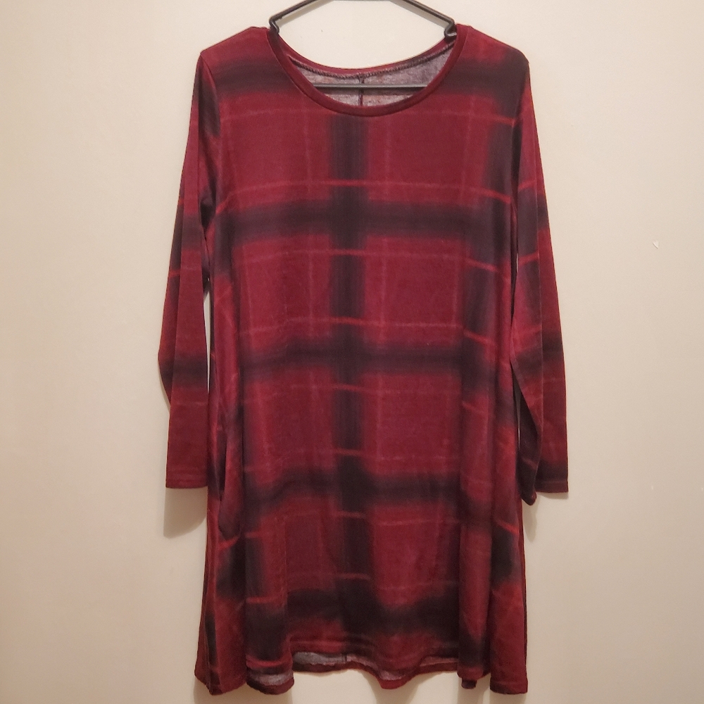 Womens Tunic Dress XL Multicolor Pockets Long Sleeve
